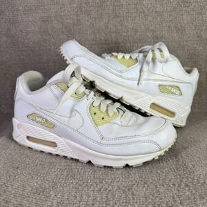 Nike Air Max 90 Kids 6Y White Leather Retro Running Sneakers 307793-111